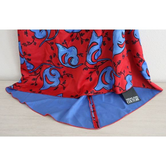 Versace Jeans Couture Sz 6 Red/Blue One Shoulder Envers Satin Print Dress - Picture 5 of 11